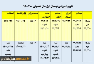 تقویم آموزشی نیمسال اول سال تحصیلی 1400